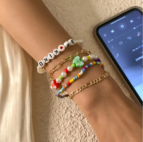 2021 Newest Senior Gold Jewelry Sets Beads Bracelet Layered Acrylic Beads Bracelet Pearl Bracelet Bangles Women Gifts