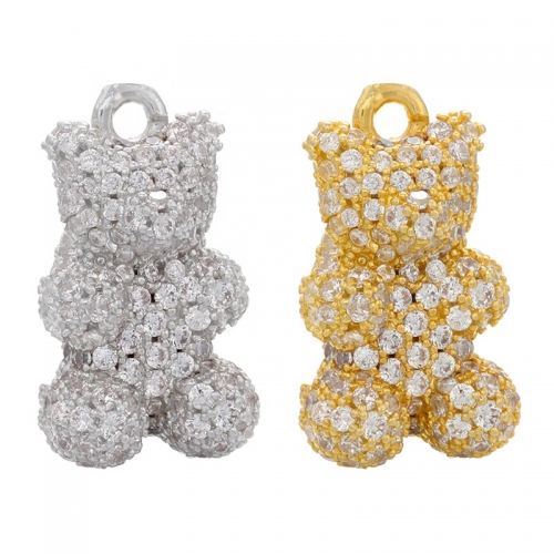 2021 gold jewelry bear pendant colored DIY charms for jewelry making designer zircon bear charms high quality wholesale
