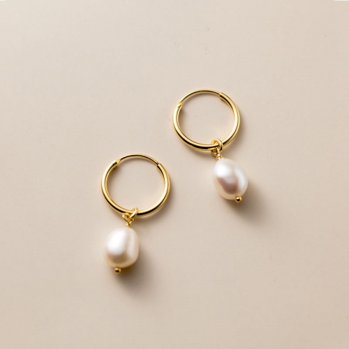 Women S925 Sterling Silver Natural Freshwater Cultured Pearl Earrings Dangle Stud Pearl Earrings