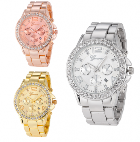 Men's Geneva wholesale diamond quartz gold plated wrist watch